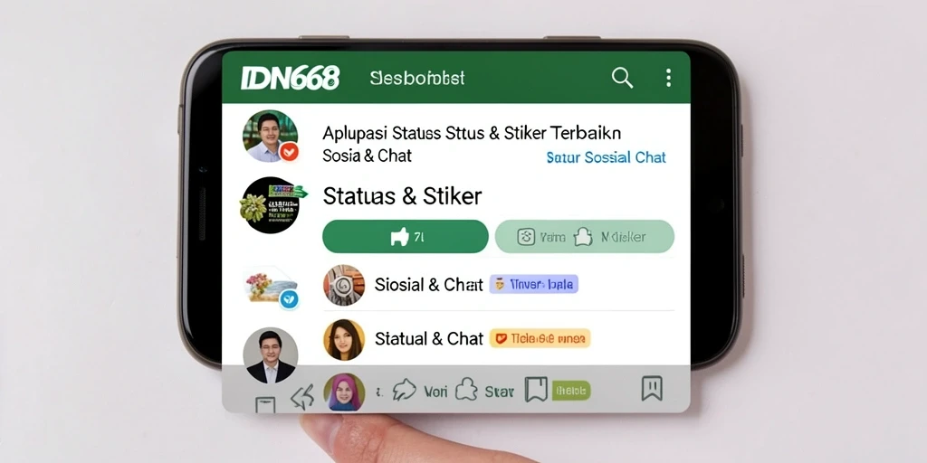 Antarmuka IDN668 yang menampilkan koleksi stiker dan status.