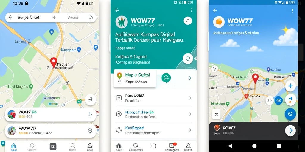 Antarmuka aplikasi WOW77 menunjukkan kompas digital yang tepat dan informatif.