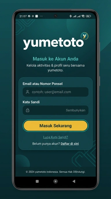 Tampilan halaman login yumetoto